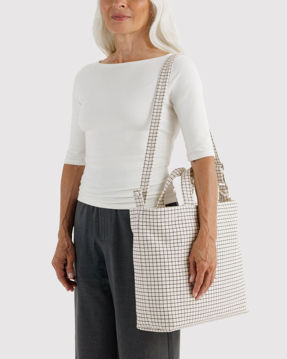 Horizontal Zip Duck Bag in Natural Grid for Spacious Casual Carry