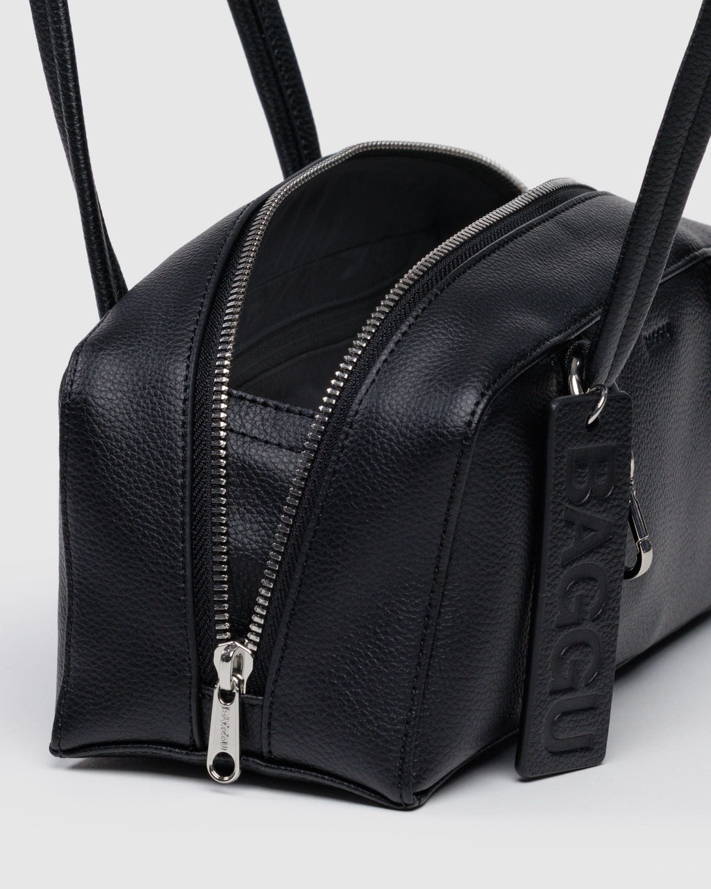 Small Recycled Leather Bowler Bag in Black - Practical Use
