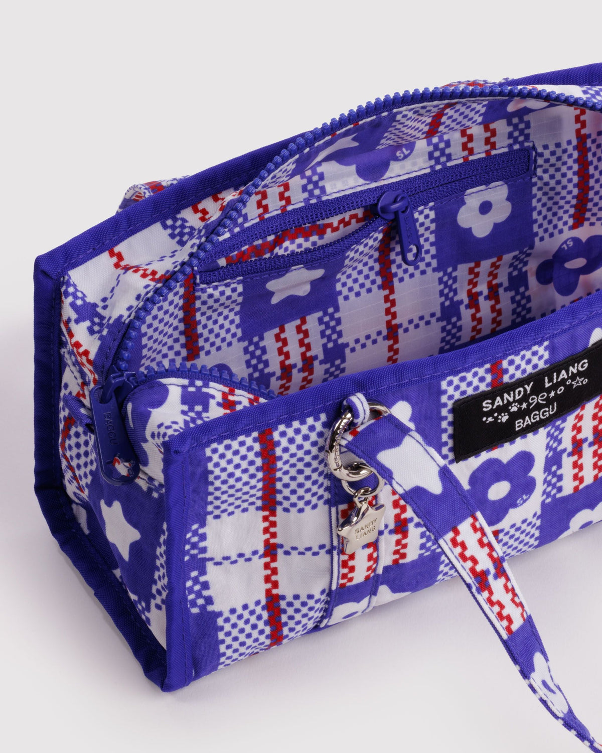 Mini Nylon Market Bag in Market Plaid Blue for Colorful Daily Shopping