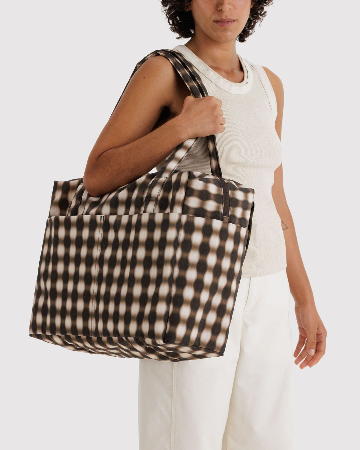 Cloud Carry-On in Blurred Gingham Brown for Flexible Weekend Travel