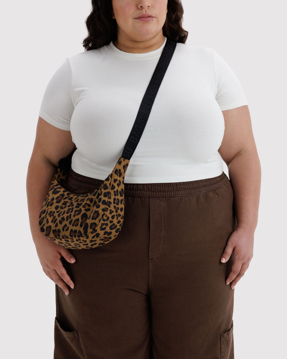 Small Nylon Crescent Bag in Leopard for Comfortable Crossbody Style
