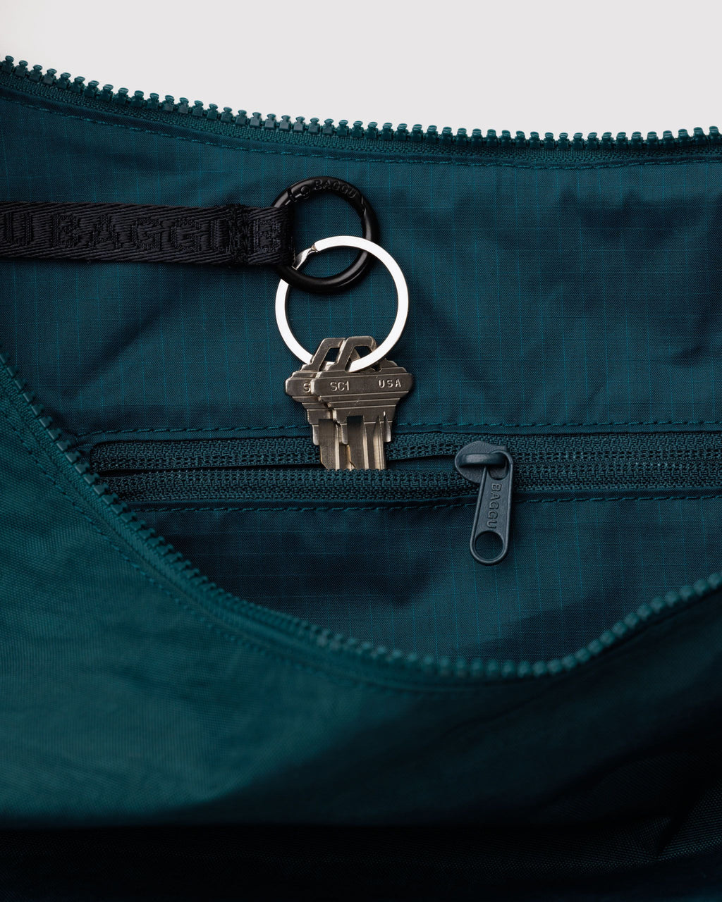 Large Nylon Crescent Bag in Deep Sea for Comfortable Crossbody Style