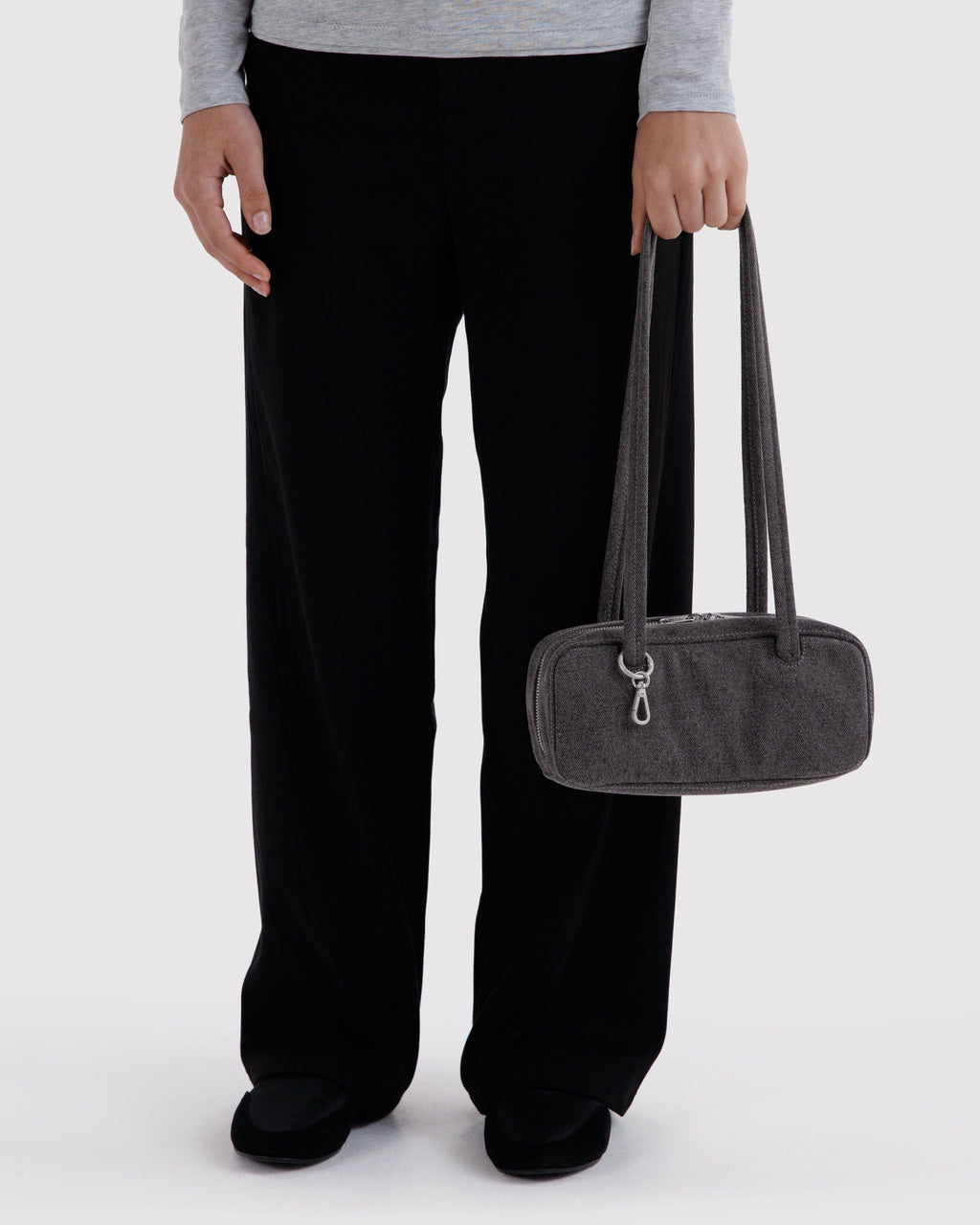 Small Denim Bowler Bag in Washed Black Denim - Practical Use