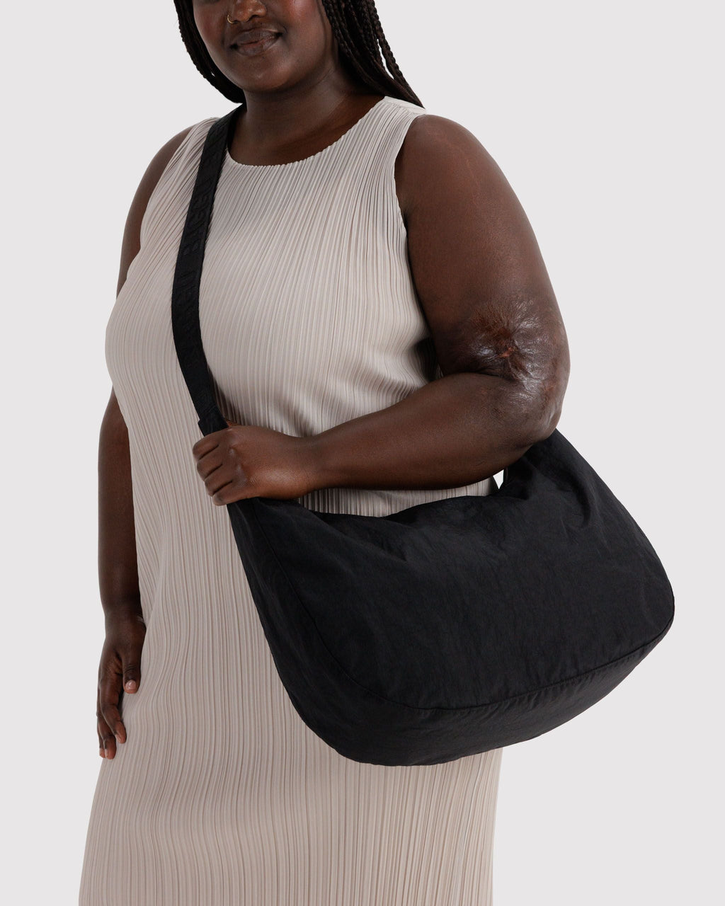 Large Nylon Crescent Bag in Black for Comfortable Crossbody Style