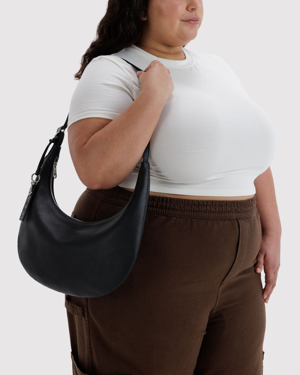 Medium Recycled Leather Flat Crescent in Black for Easy Everyday Style