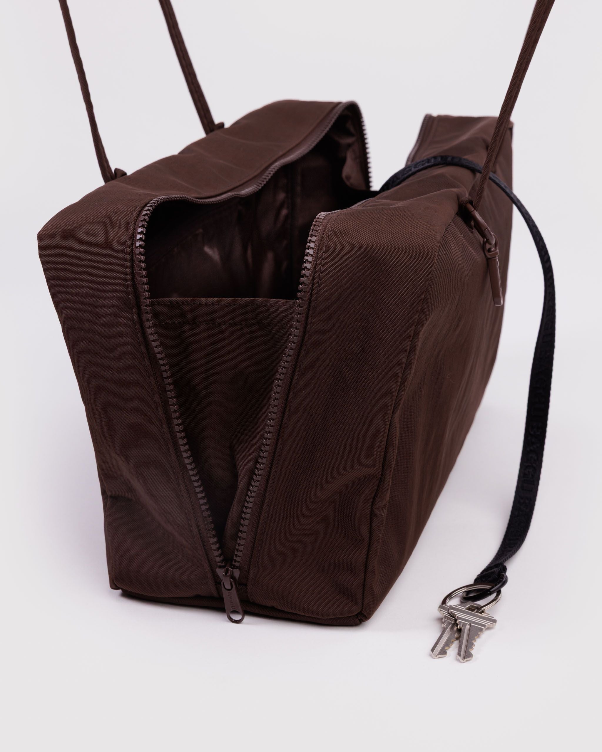 Medium Nylon Bowler Bag in Coffee for Comfortable Crossbody Style
