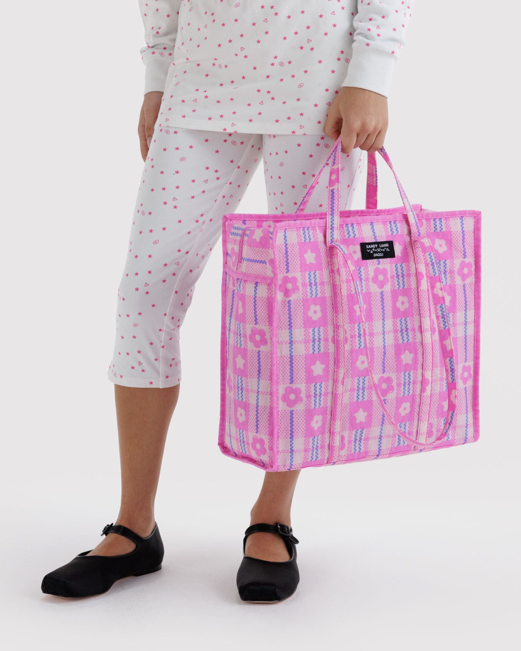 Large Nylon Market Bag in Market Plaid Pink - Practical Use