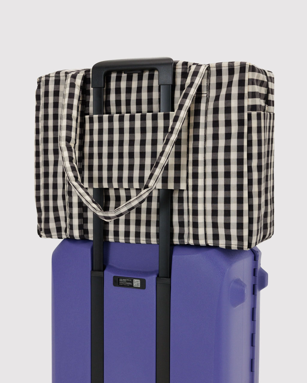 Cloud Carry-On in Black and Cream Gingham for Flexible Weekend Travel