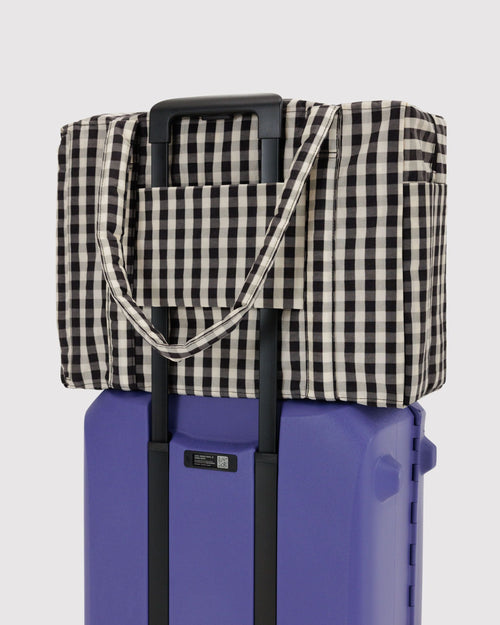 Cloud Carry-On in Black and Cream Gingham for Flexible Weekend Travel