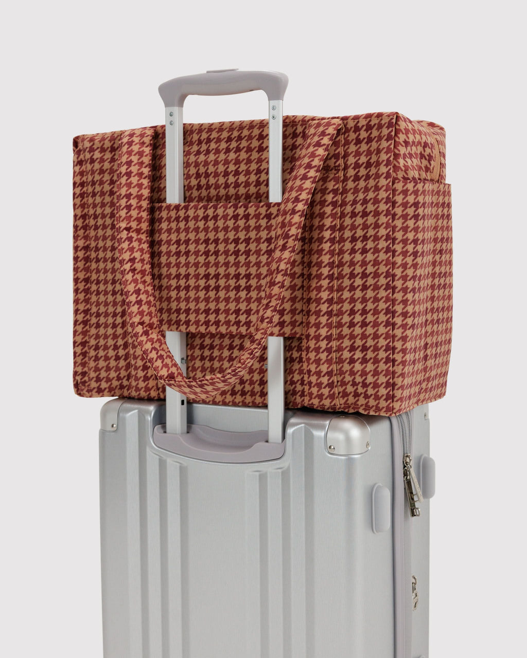 Small Cloud Carry-On in Tan Houndstooth for Flexible Weekend Travel