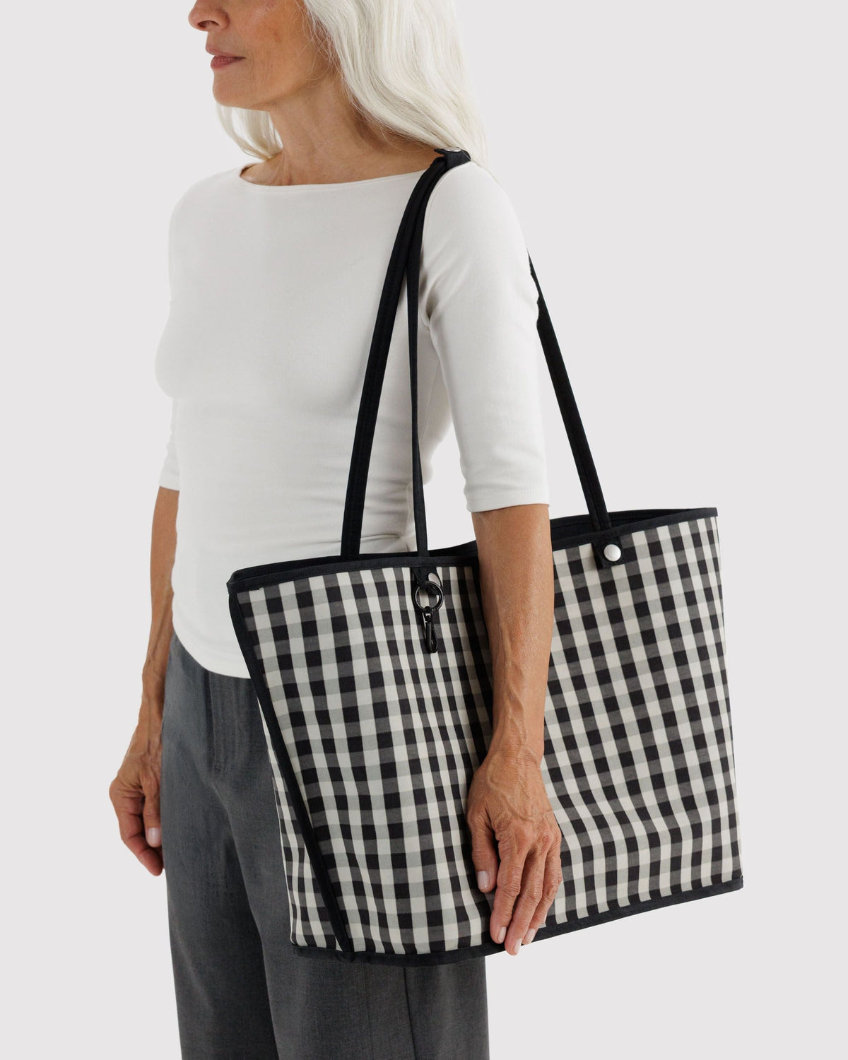 Large Nylon Reversible Tote in Black Mix for Spacious Casual Carry