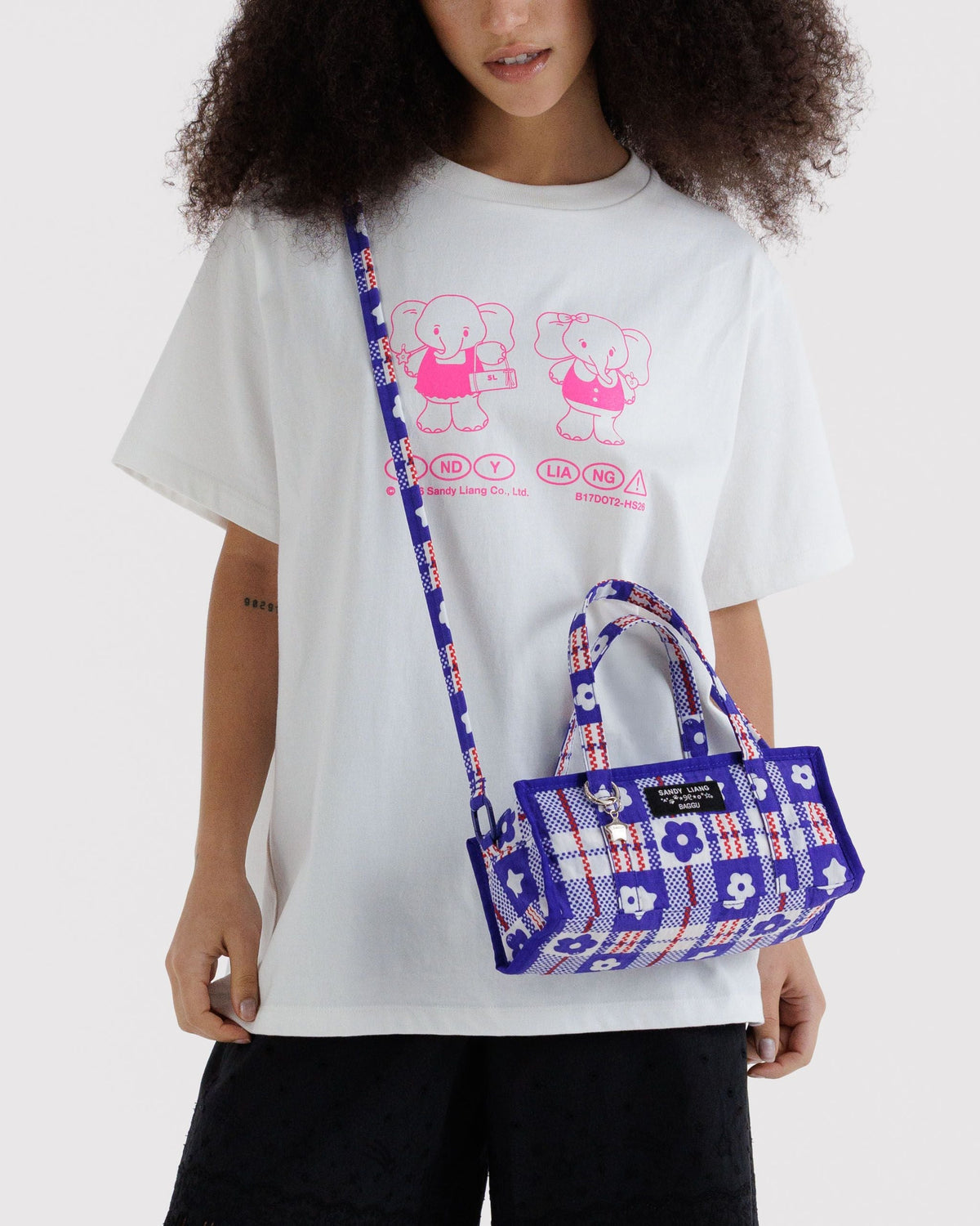 Mini Nylon Market Bag in Market Plaid Blue for Colorful Daily Shopping