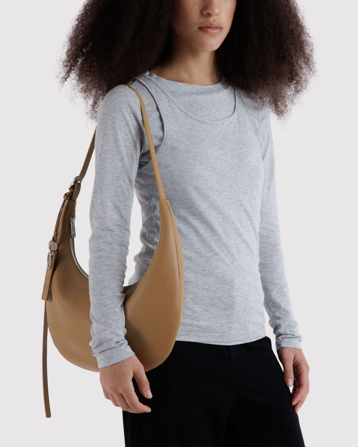Medium Recycled Leather Flat Crescent in Dune for Easy Everyday Style