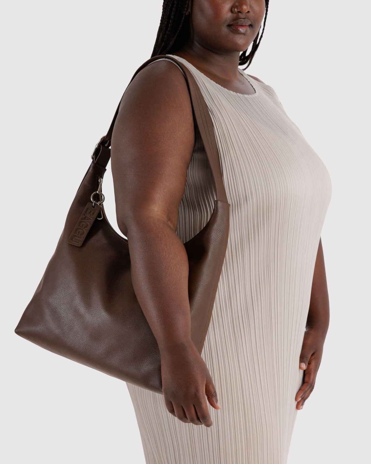 Recycled Leather Shoulder Bag in Brown for Comfortable Crossbody Style