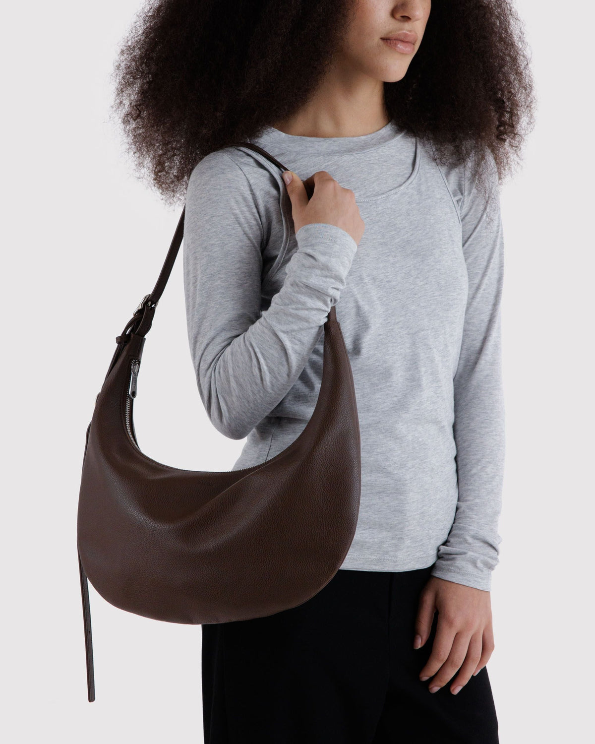 Medium Recycled Leather Flat Crescent in Brown for Easy Everyday Style
