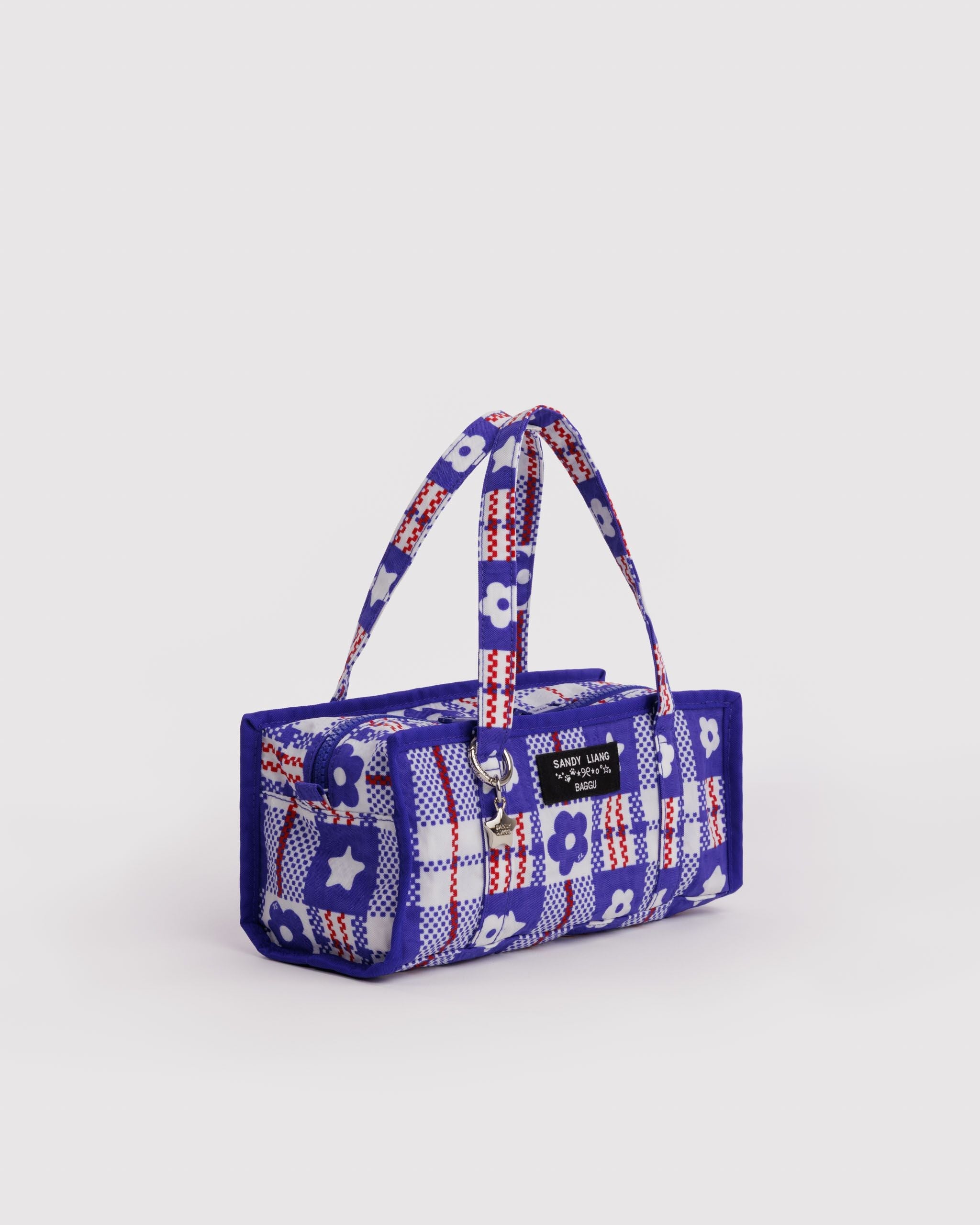 Mini Nylon Market Bag in Market Plaid Blue for Colorful Daily Shopping