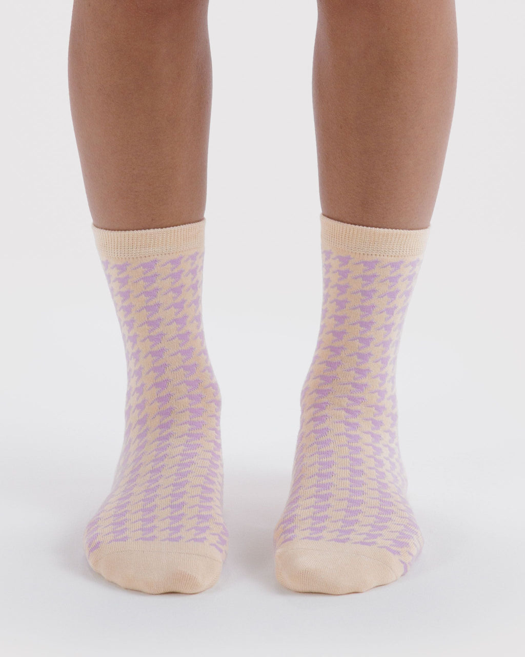 Crew Sock in Pink Houndstooth for Colorful Everyday Comfort