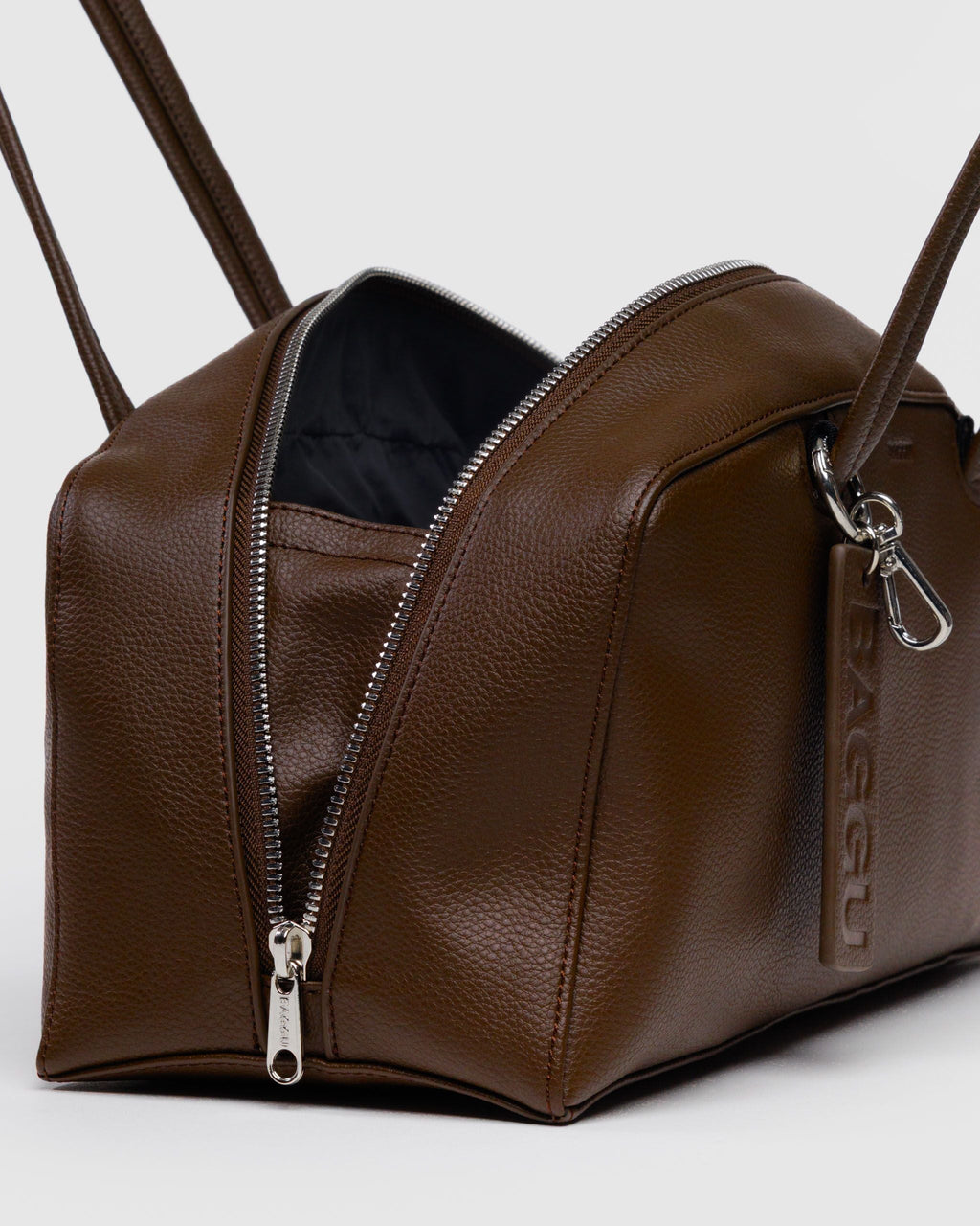Recycled Leather Bowler Bag in Brown for Comfortable Crossbody Style
