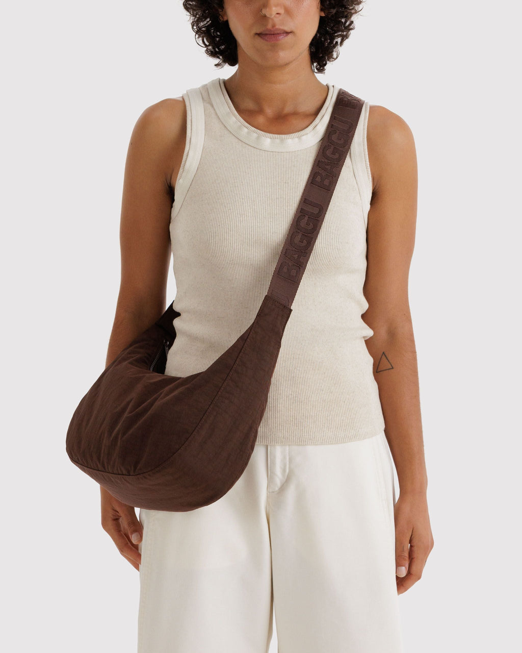 Medium Nylon Crescent Bag in Coffee for Comfortable Crossbody Style