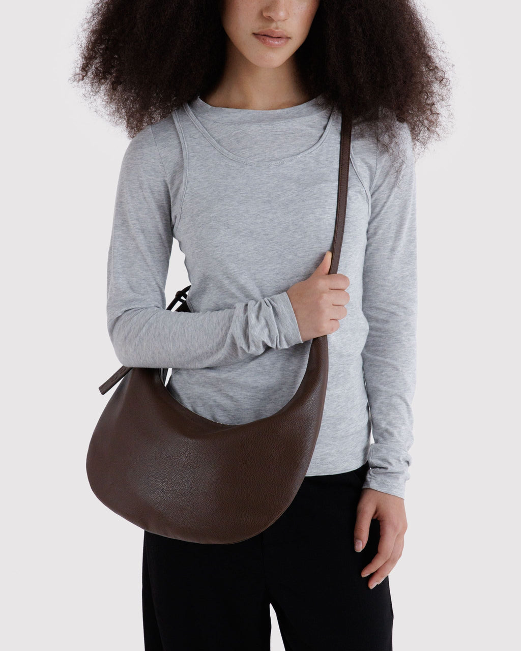 Medium Recycled Leather Flat Crescent in Brown for Easy Everyday Style