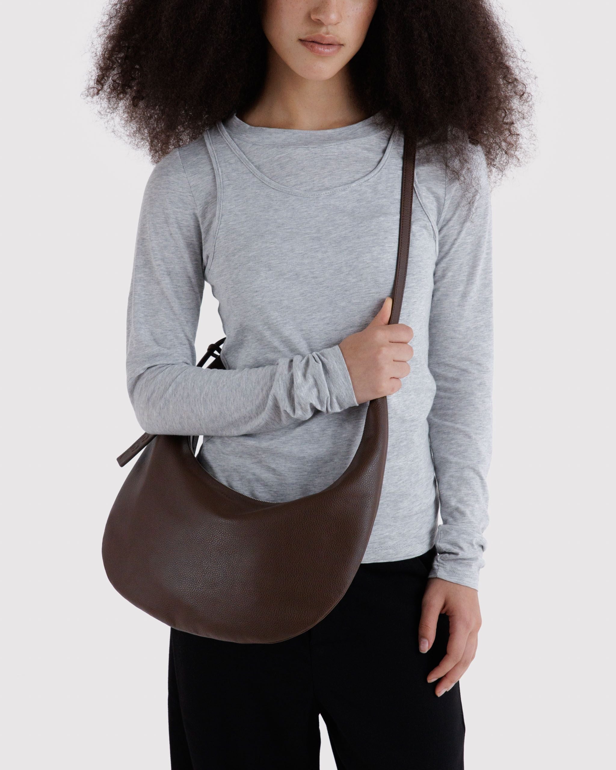 Medium Recycled Leather Flat Crescent in Brown for Easy Everyday Style