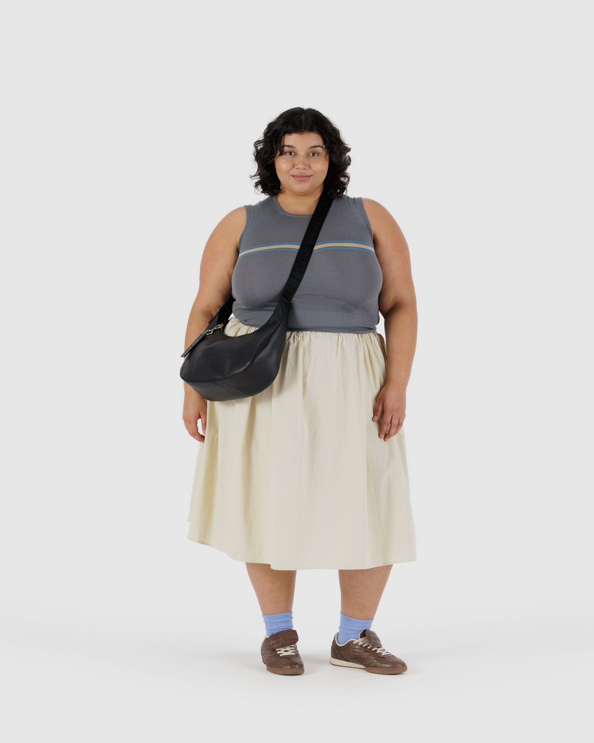 Medium Recycled Leather Crescent Bag in Black - Practical Use