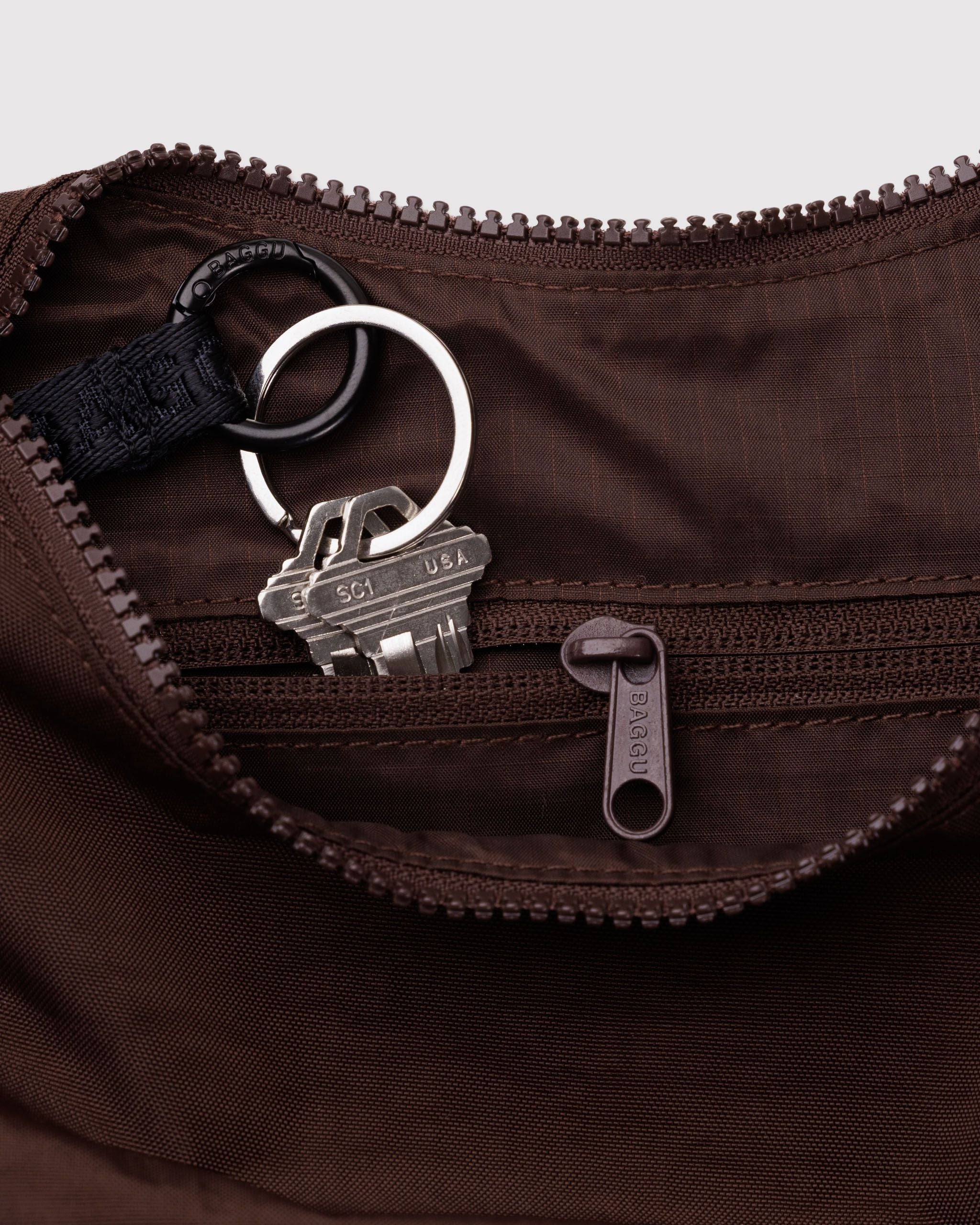 Small Nylon Crescent Bag in Coffee for Comfortable Crossbody Style