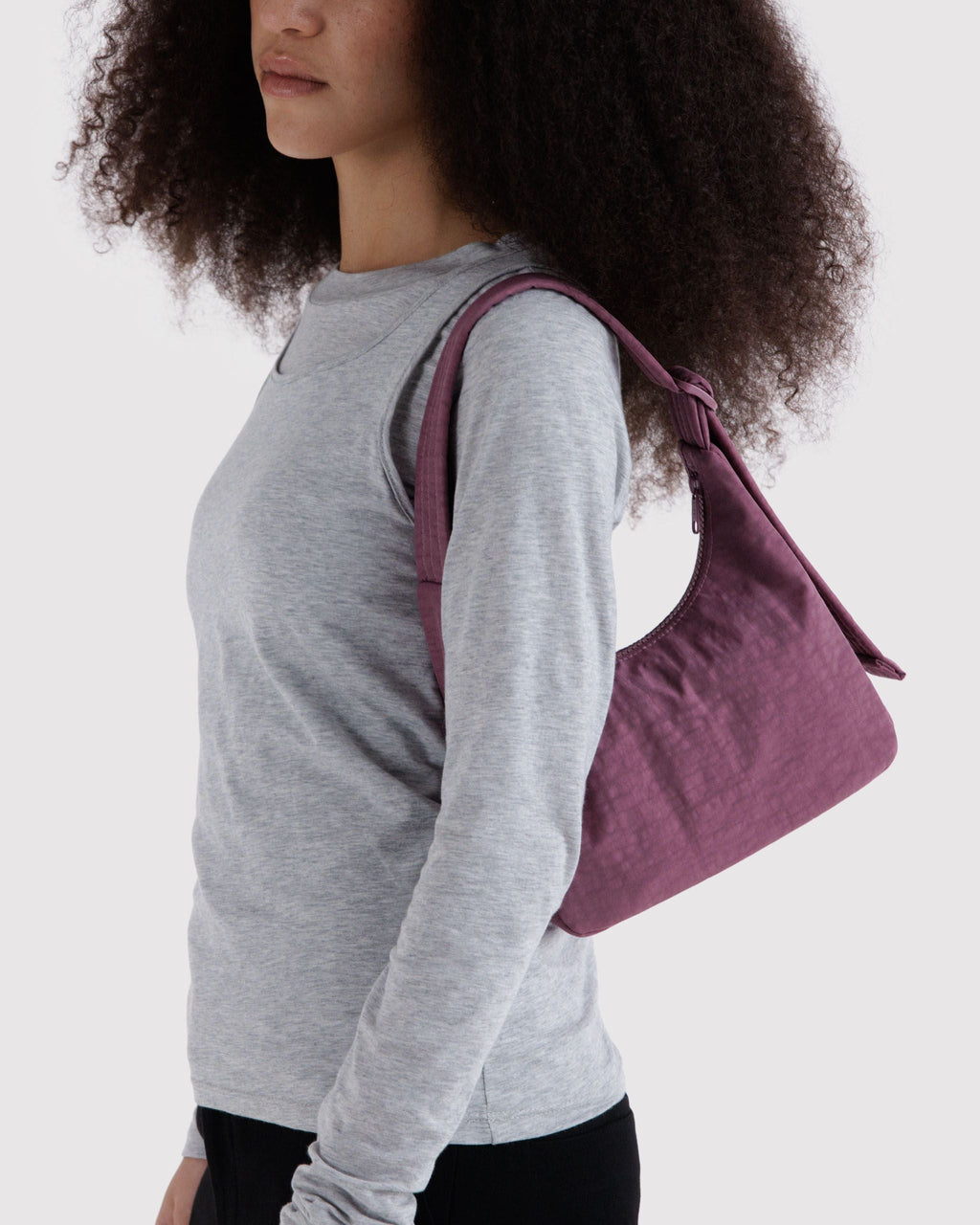 Mini Nylon Shoulder Bag in Wild Plum for Comfortable Crossbody Style