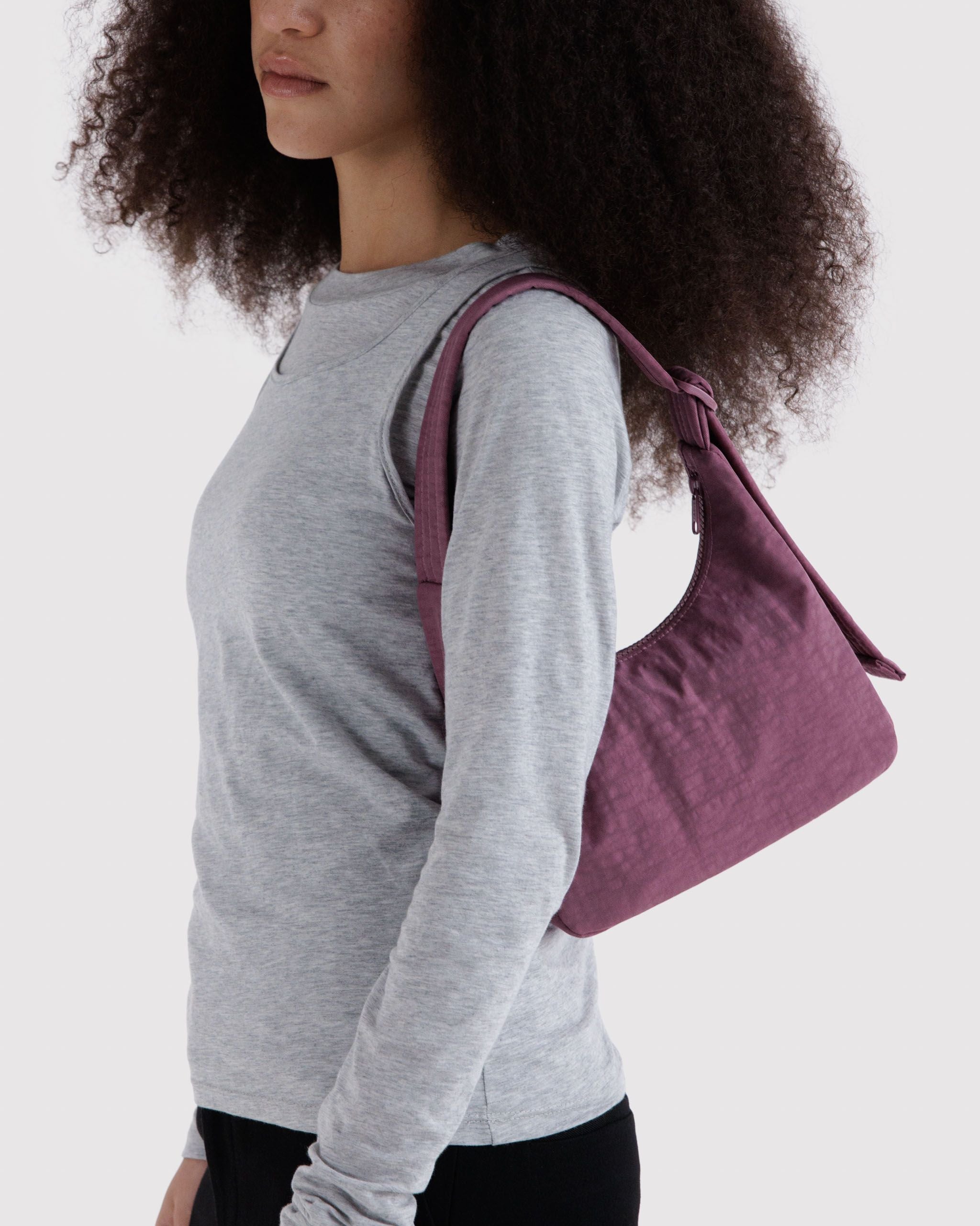 Mini Nylon Shoulder Bag in Wild Plum for Comfortable Crossbody Style