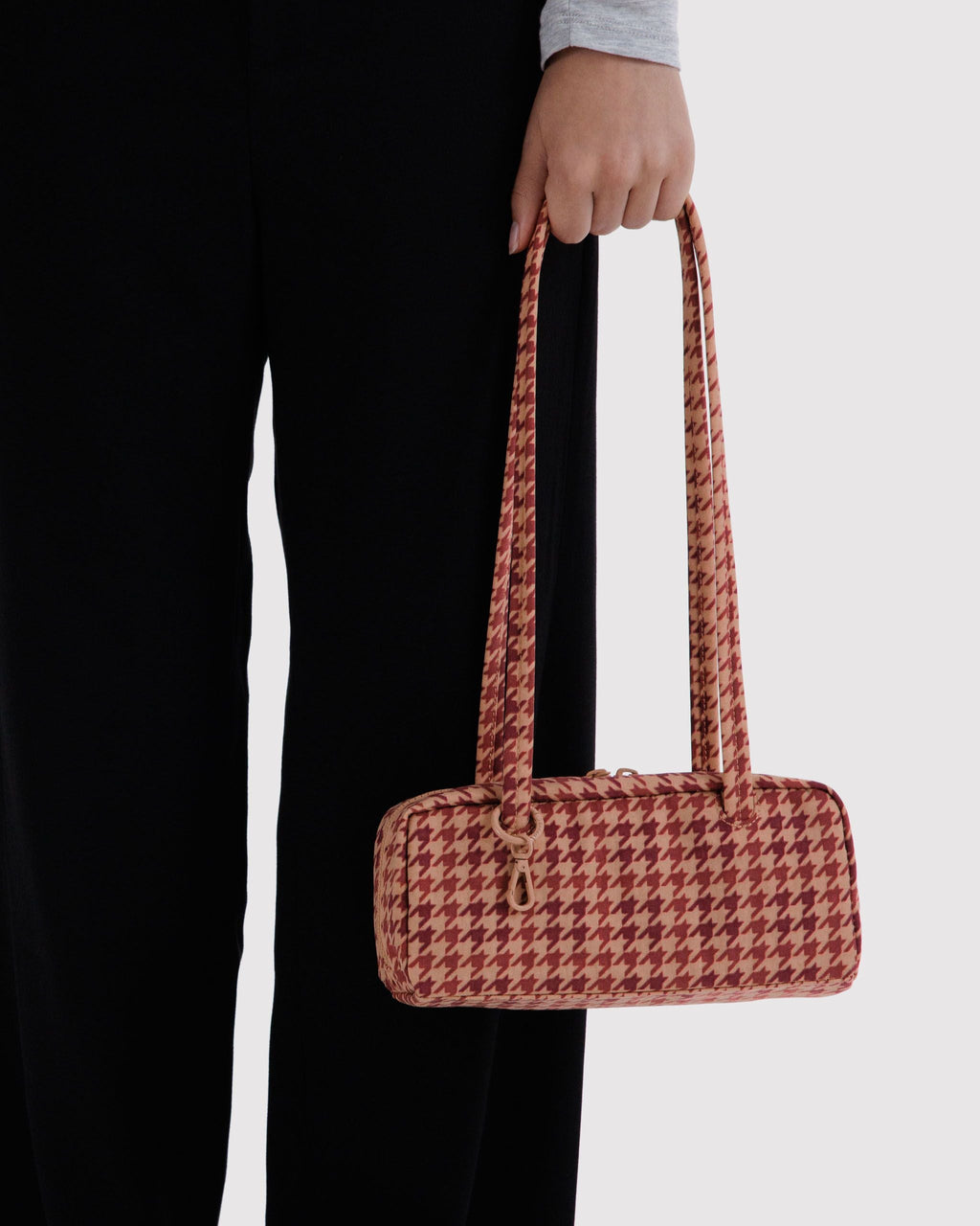 Small Nylon Bowler Bag in Tan Houndstooth - Practical Use