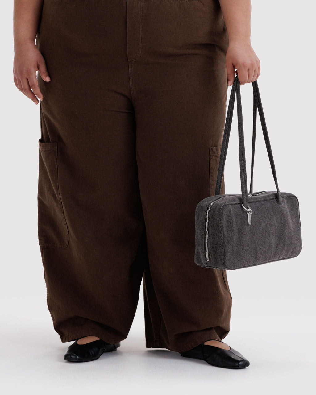 Denim Bowler Bag in Washed Black Denim for Comfortable Crossbody Style