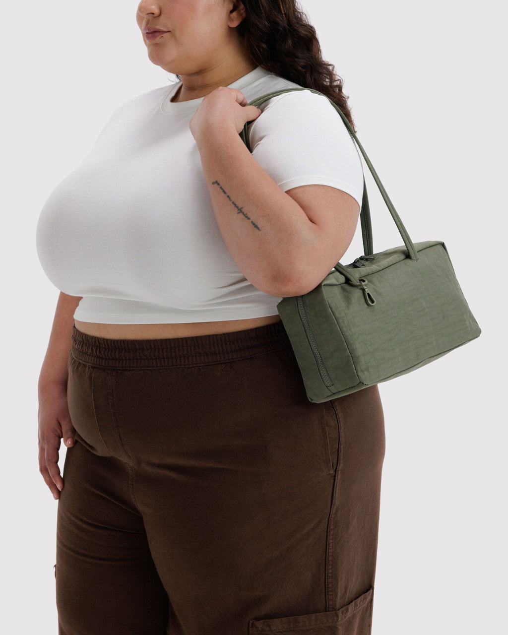 Nylon Bowler Bag in Caper for Comfortable Crossbody Style