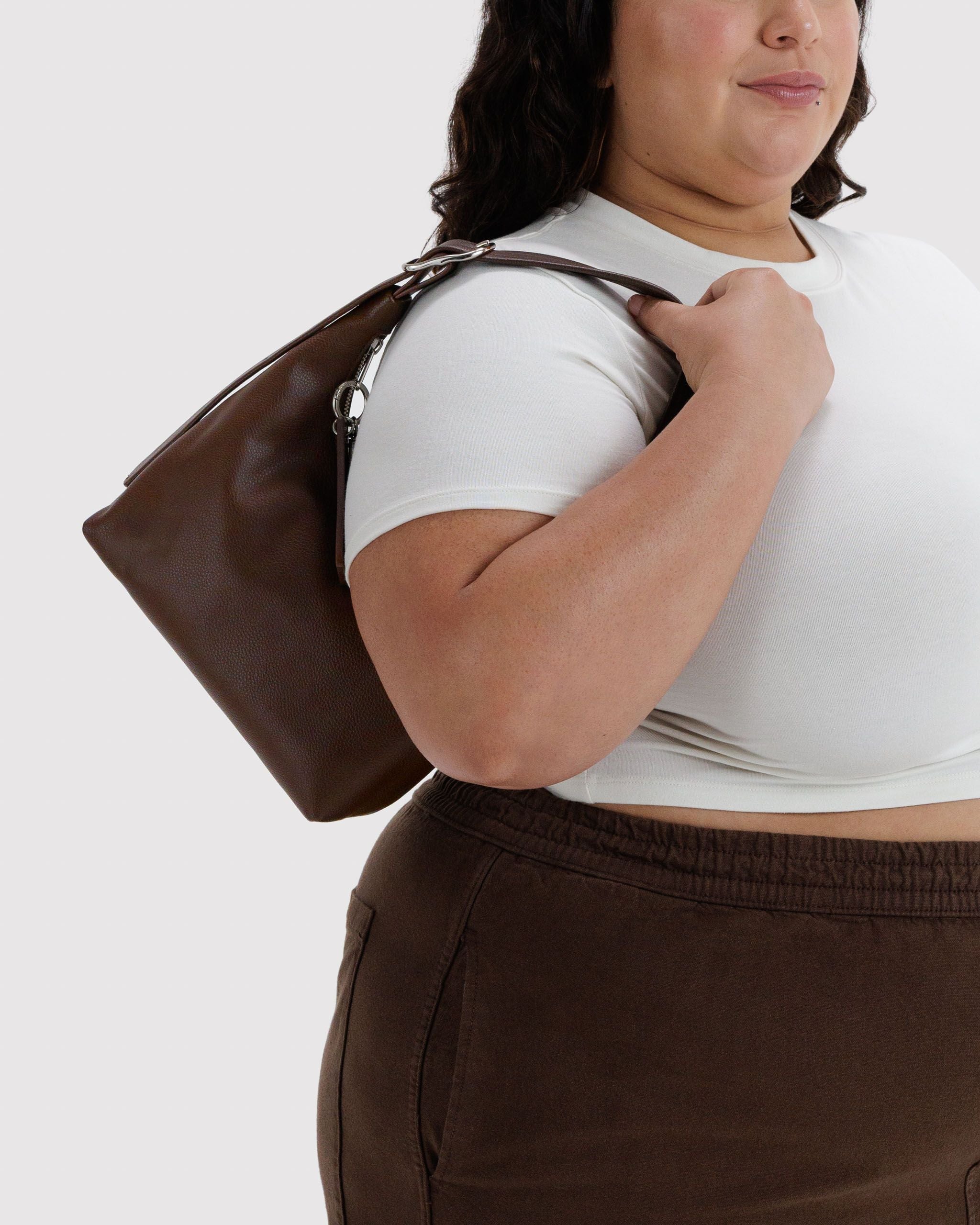 Mini Recycled Leather Shoulder Bag in Brown - Practical Use