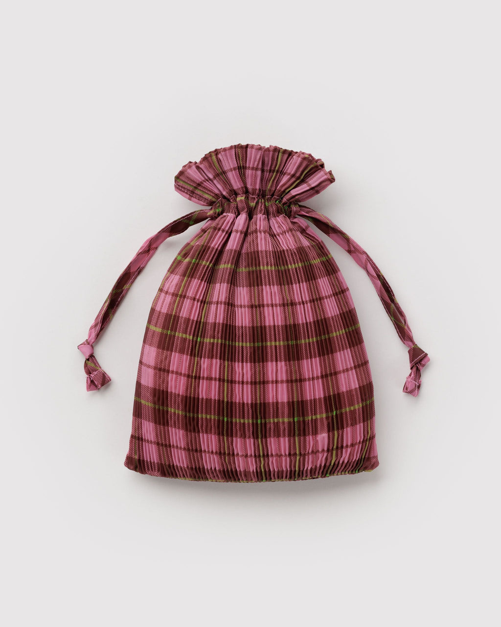 Pleated Baggu in Azalea Pink Tartan for Colorful Daily Shopping