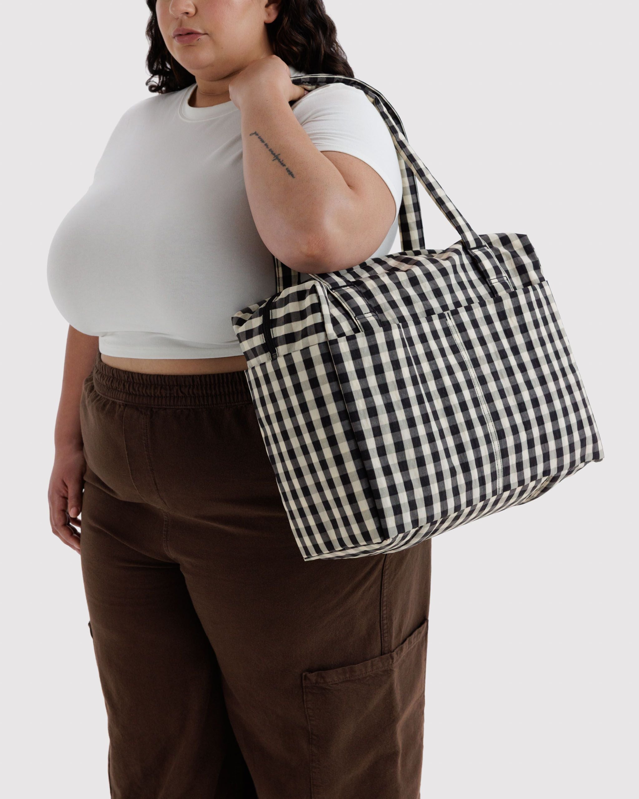 Small Cloud Carry-On in Black and Cream Gingham - Practical Use