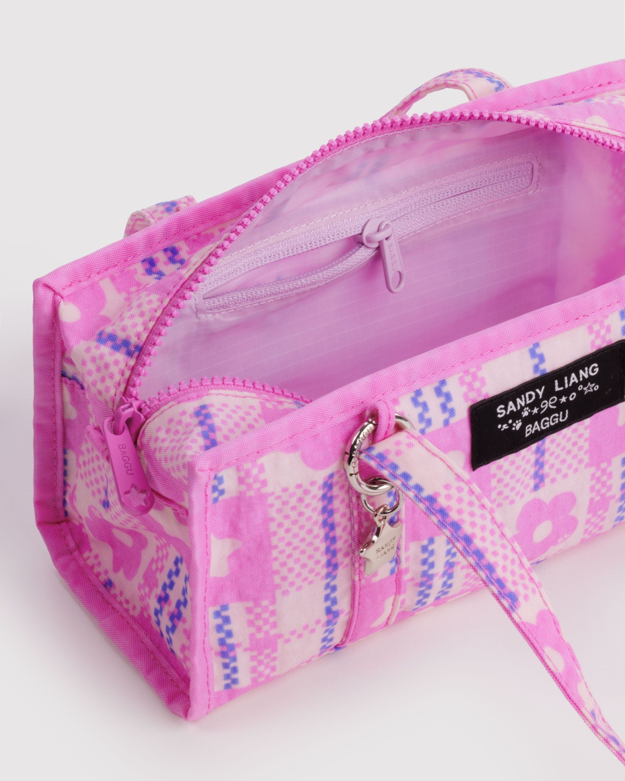 Mini Nylon Market Bag in Market Plaid Pink for Colorful Daily Shopping