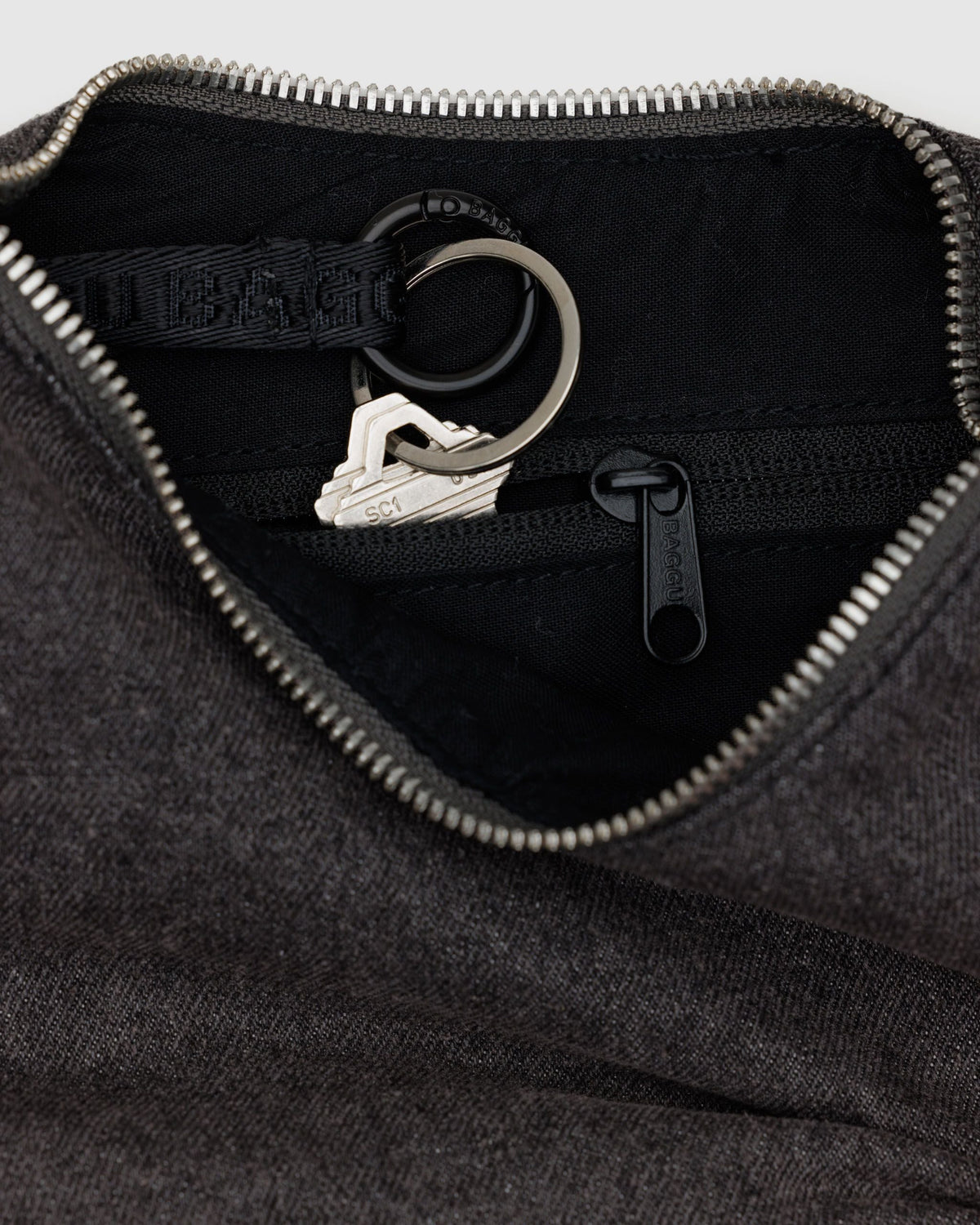 Small Denim Crescent Bag in Washed Black Denim - Practical Use