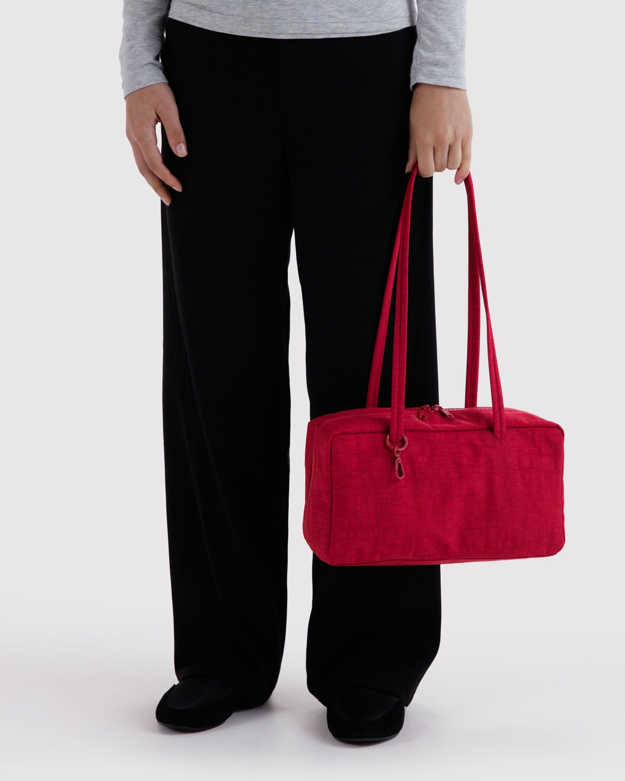 Nylon Bowler Bag in Cherry for Comfortable Crossbody Style