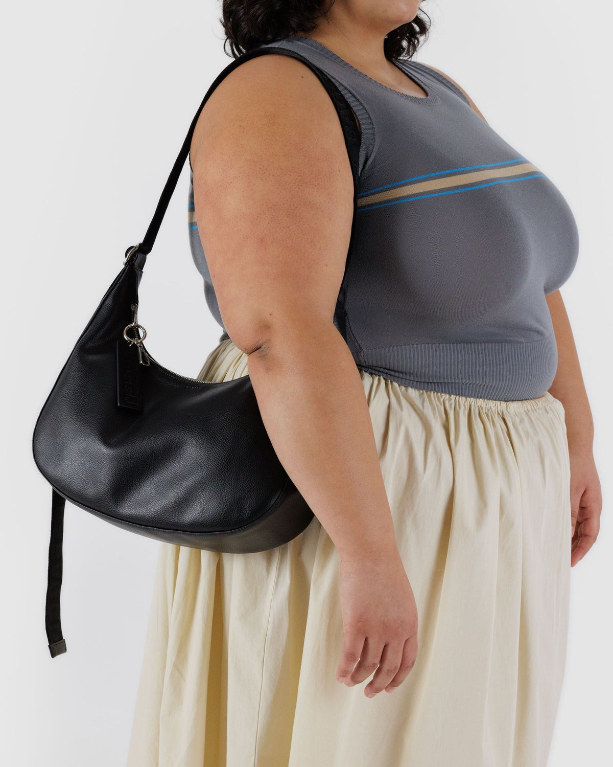 Medium Recycled Leather Crescent Bag in Black - Practical Use