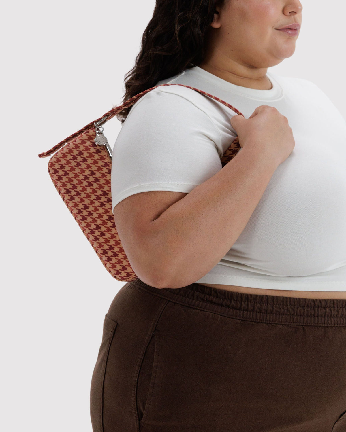Nylon Pochette in Tan Houndstooth for Comfortable Crossbody Style