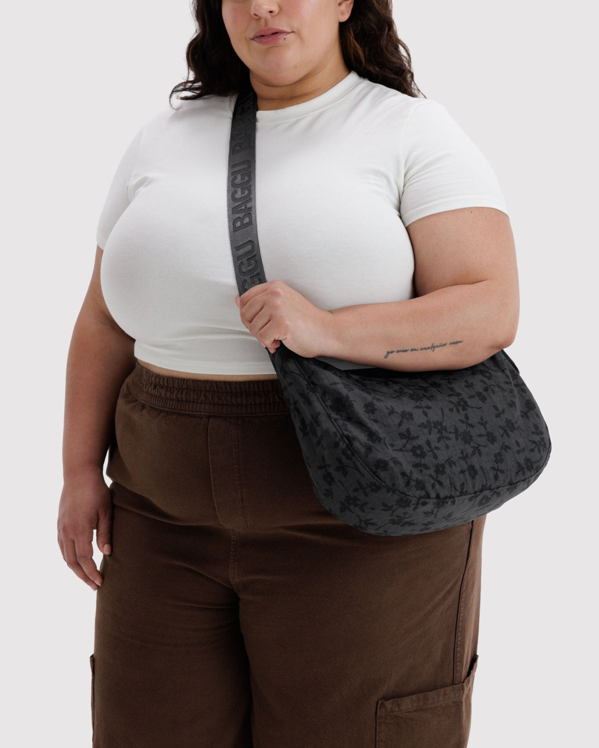 Medium Nylon Crescent Bag in Charcoal Ditsy Floral - Practical Use