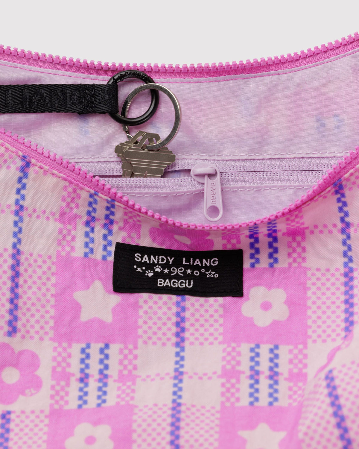 Medium Nylon Crescent Bag in Market Plaid Pink - Practical Use