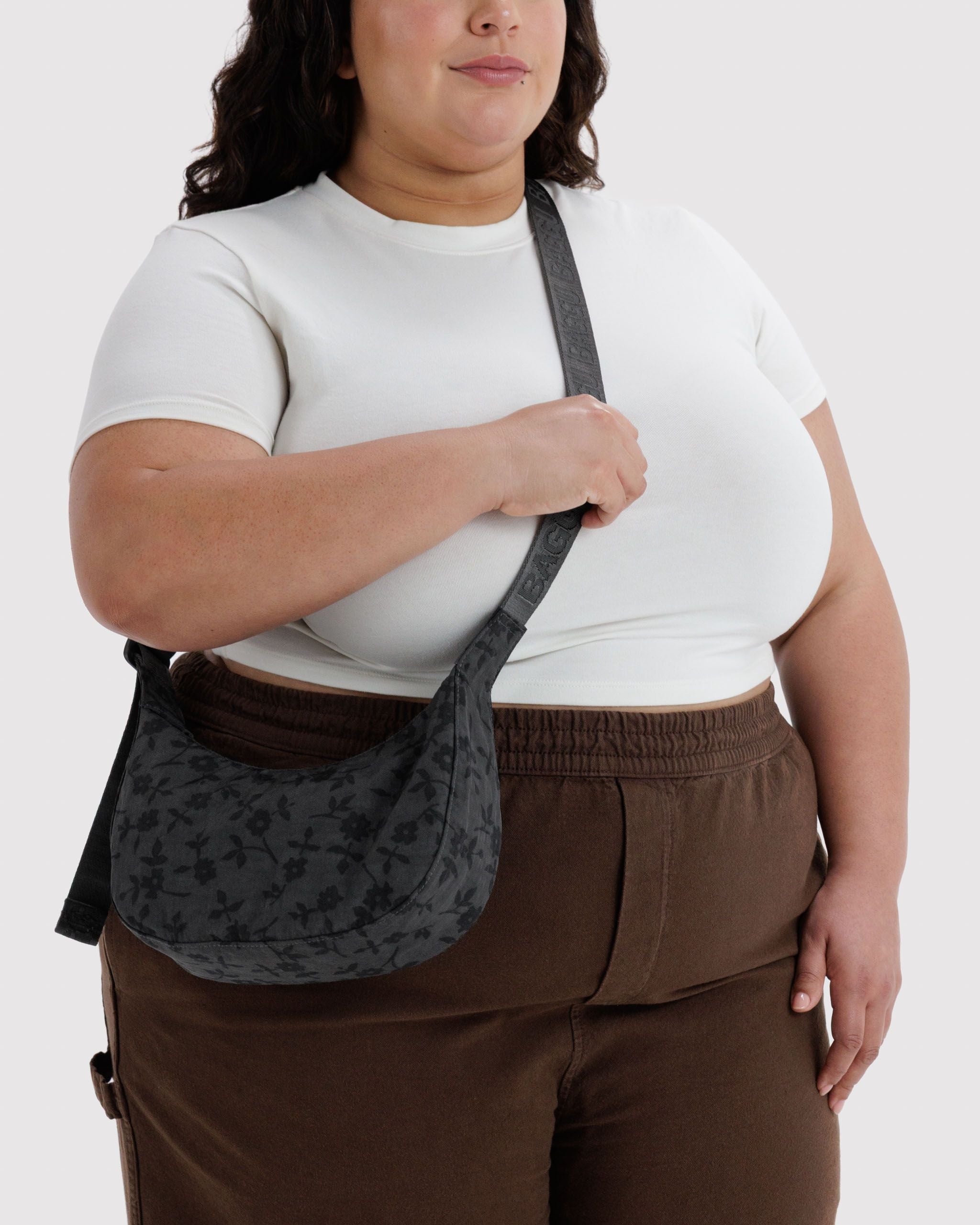 Small Nylon Crescent Bag in Charcoal Ditsy Floral - Practical Use