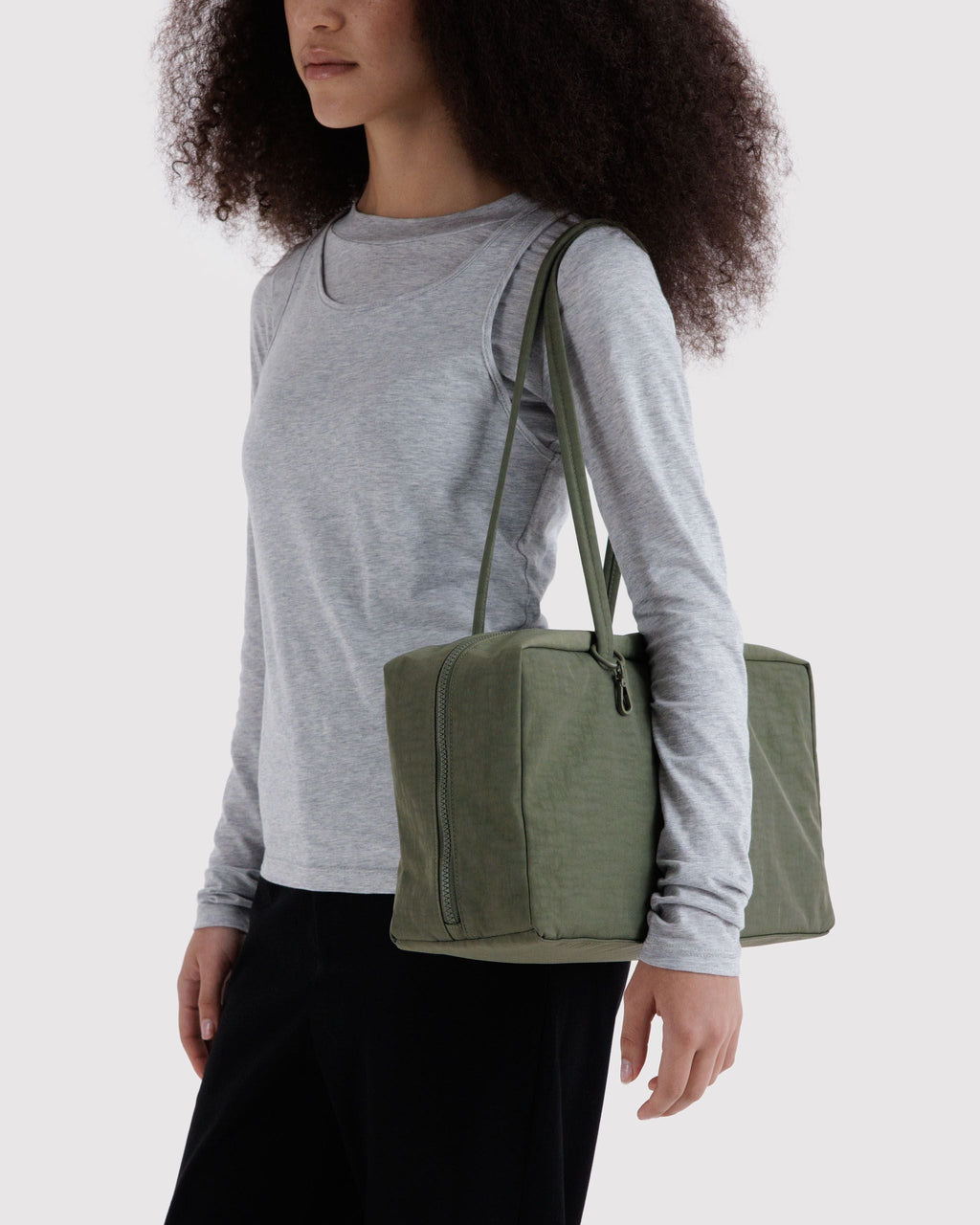 Medium Nylon Bowler Bag in Caper for Comfortable Crossbody Style