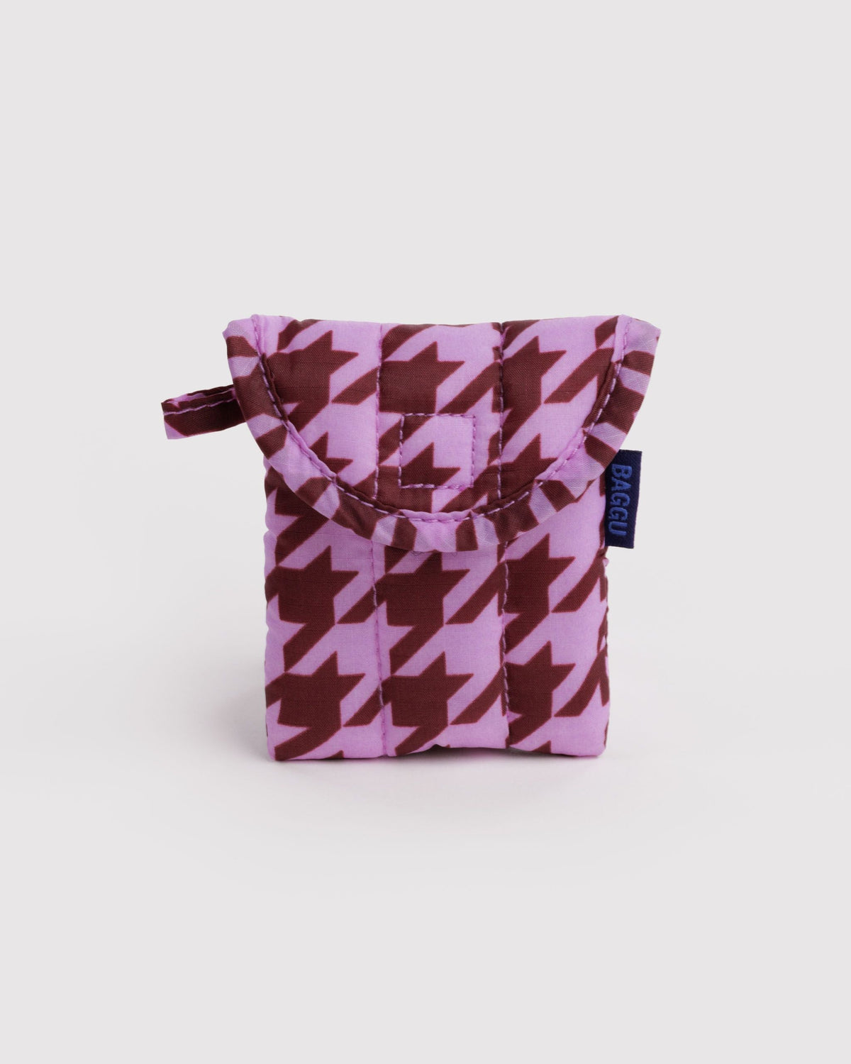 Puffy Earbuds Case - Pink Houndstooth