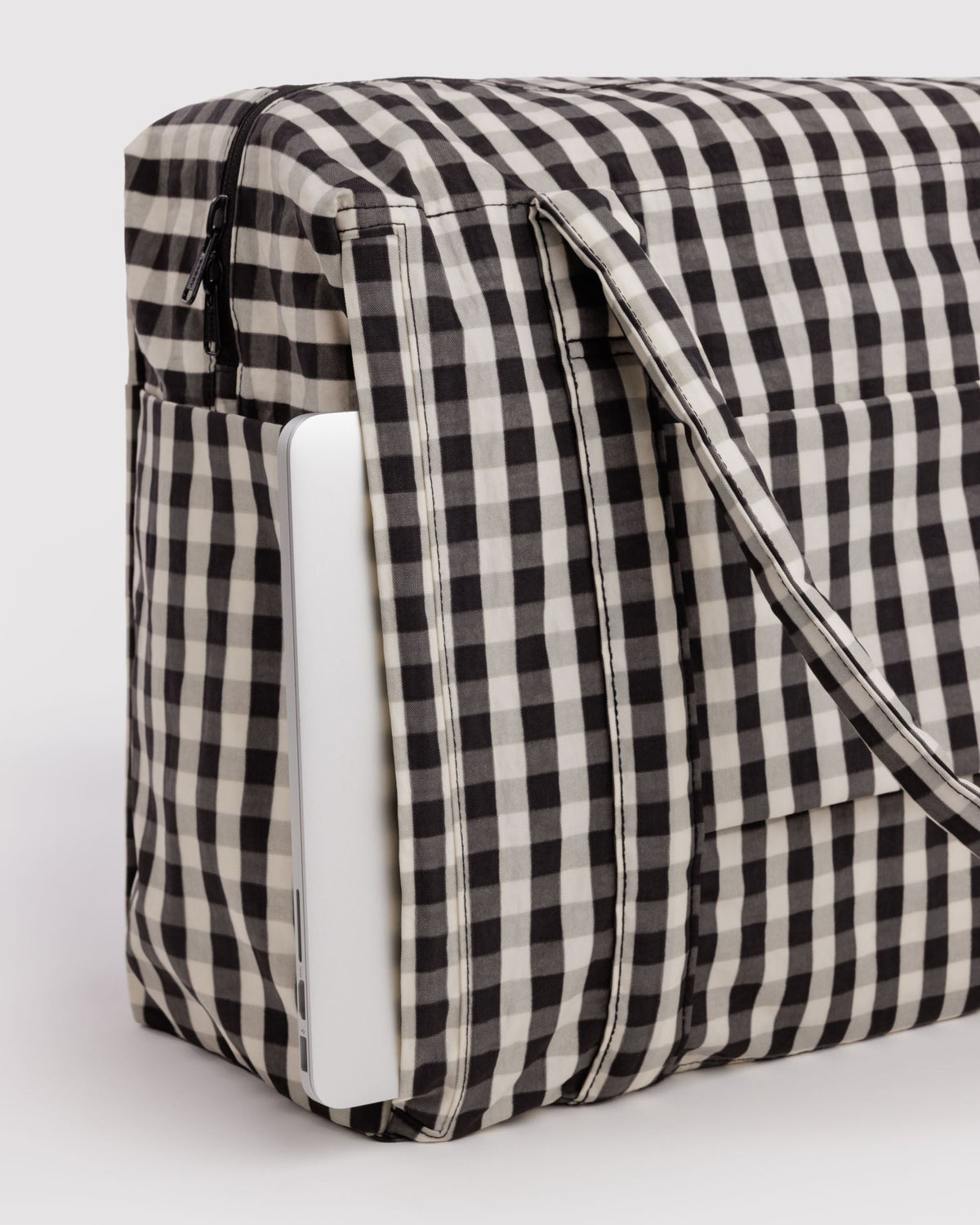 Cloud Carry-On in Black and Cream Gingham for Flexible Weekend Travel
