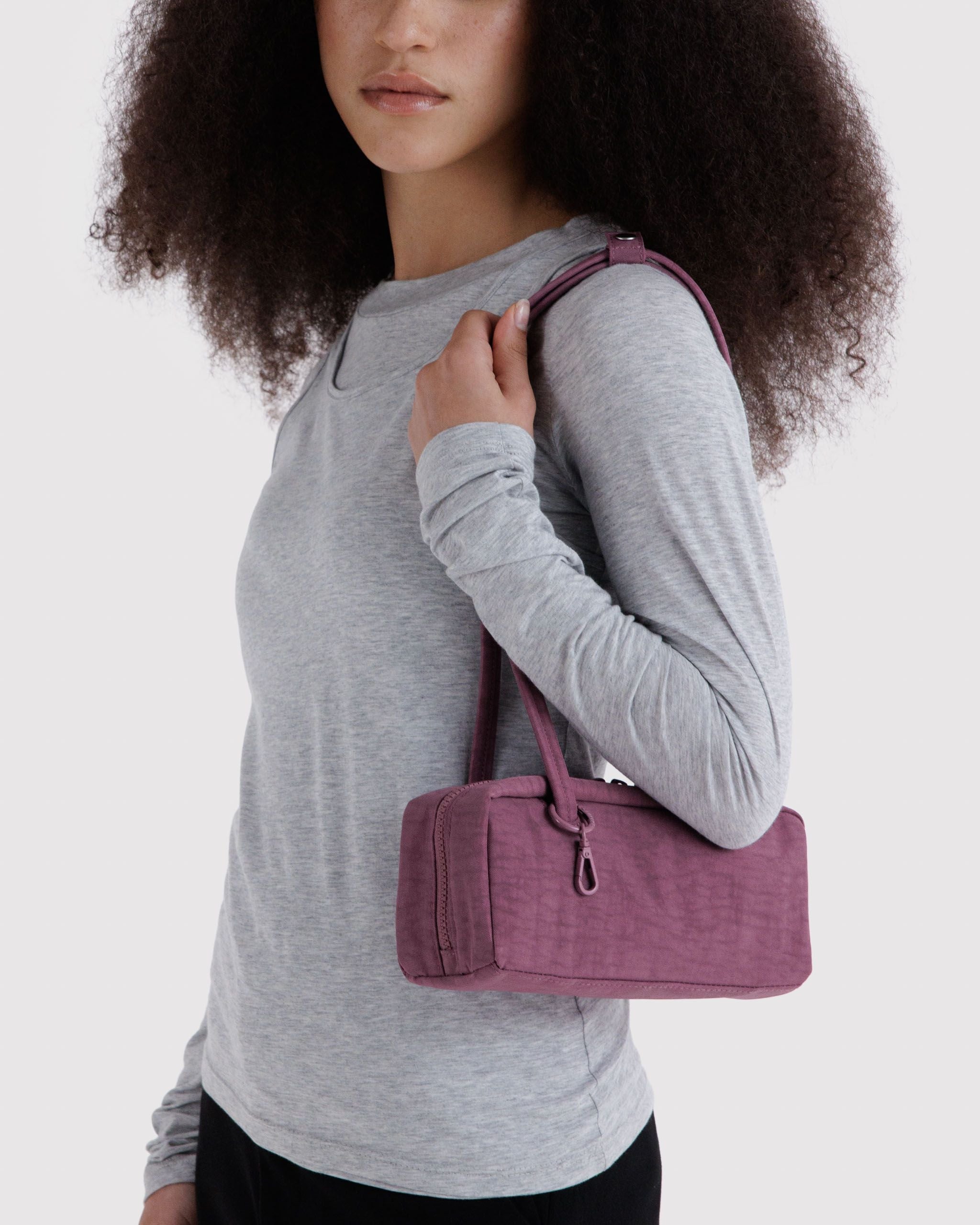 Small Nylon Bowler Bag in Wild Plum for Comfortable Crossbody Style
