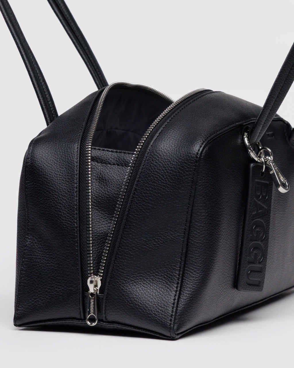 Recycled Leather Bowler Bag in Black for Comfortable Crossbody Style