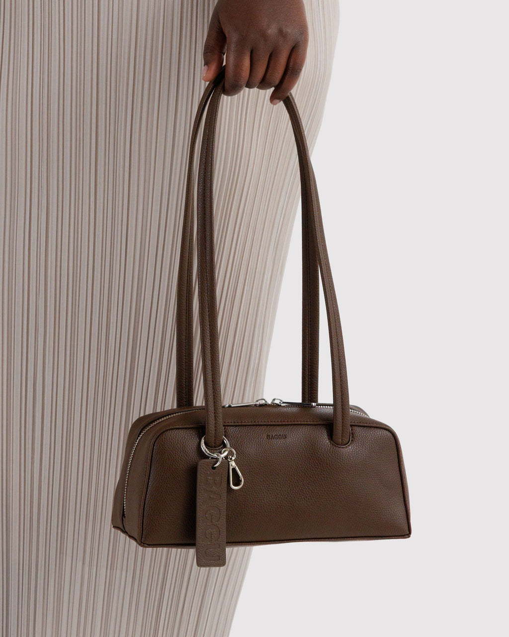 Small Recycled Leather Bowler Bag in Brown - Practical Use