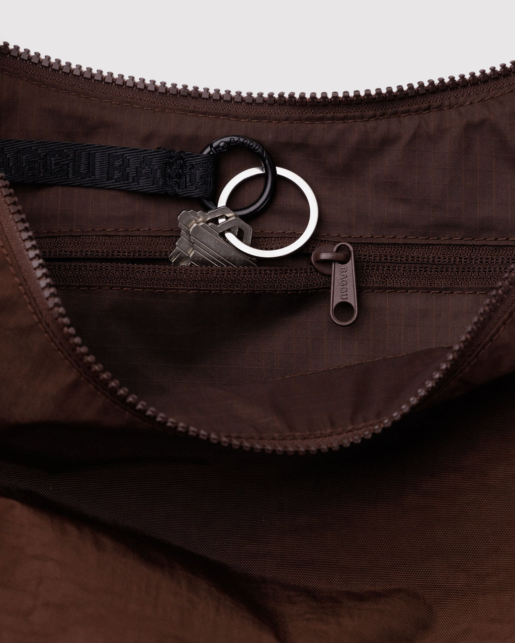 Medium Nylon Crescent Bag in Coffee for Comfortable Crossbody Style